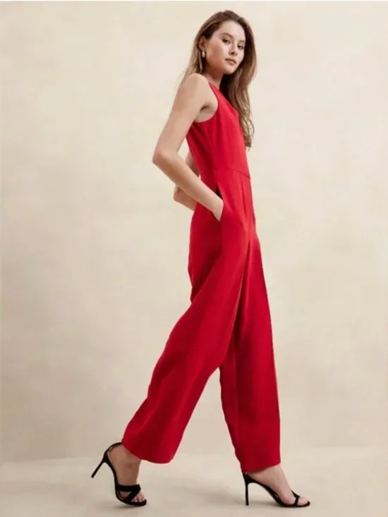 Banana Republic Crepe Sleeveless Cowl-Neck Jumpsuit Cherry Red 12 - Picture 5 of 10